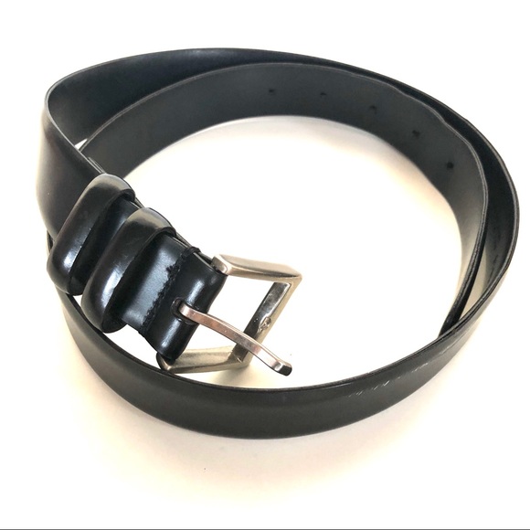 Donna Karan Black Leather Belt with Silver Buckle